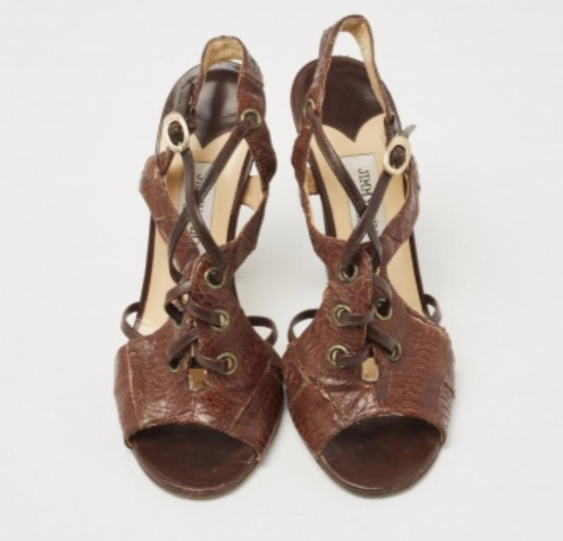 De las mujeres Jimmy Choo Sandalias de piel con relieve de pitón marrón talla 38.5 en venta