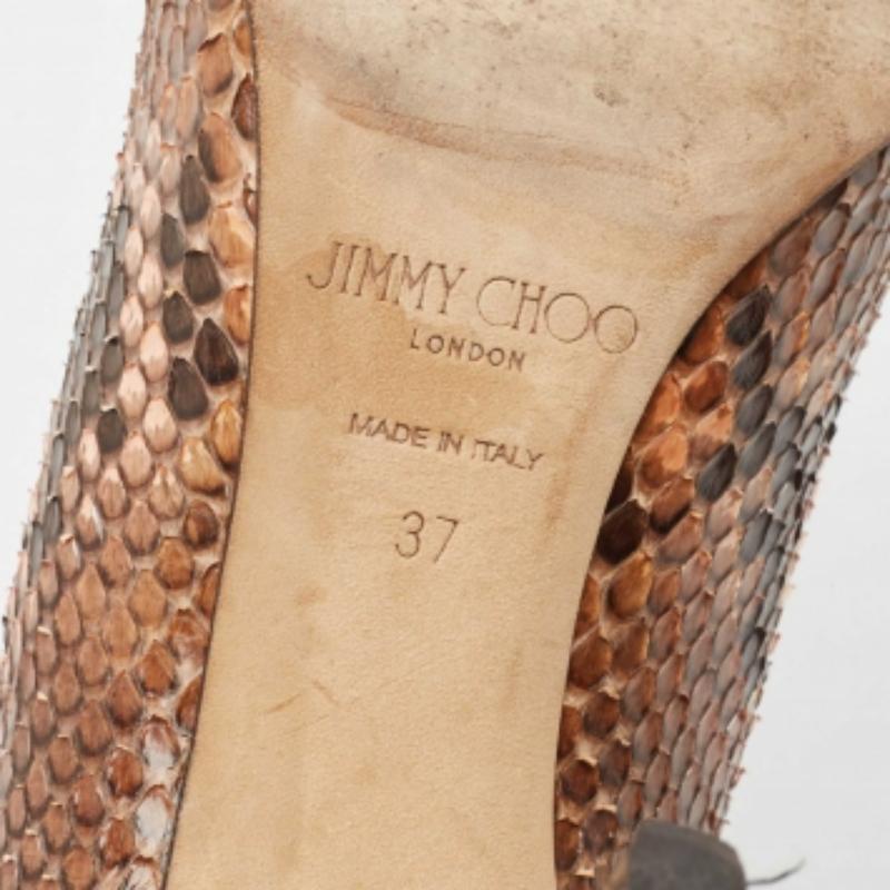 Jimmy Choo Pumps a punta Abel in pelle di pitone marrone taglia 37 in vendita 3