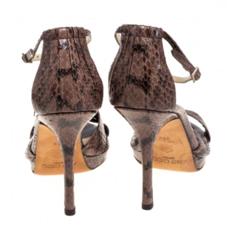 Jimmy Choo Brown Python Macy Platform Sandals Size 39.5 In Good Condition For Sale In Dubai, Al Qouz 2
