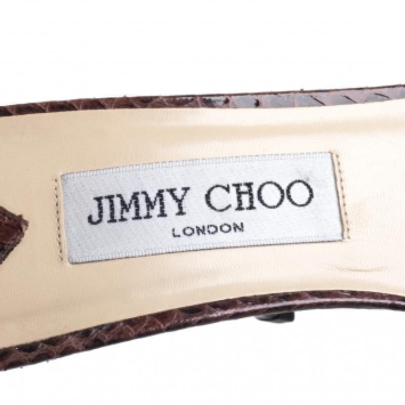 Women's Jimmy Choo Brown Python Macy Platform Sandals Size 39.5 For Sale