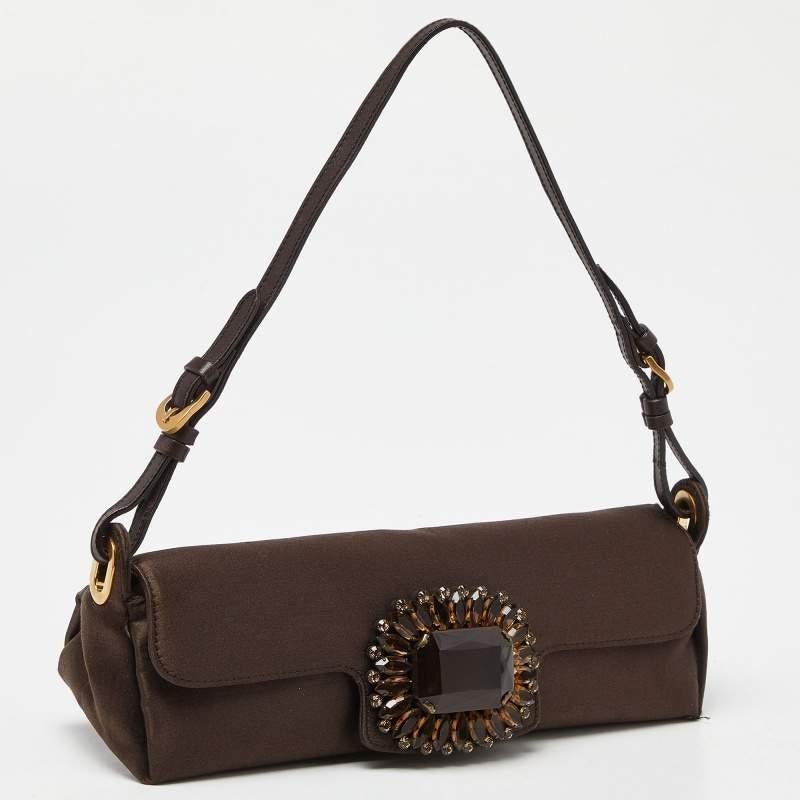 Black Jimmy Choo Brown Satin Crystal Embellished Pochette Bag