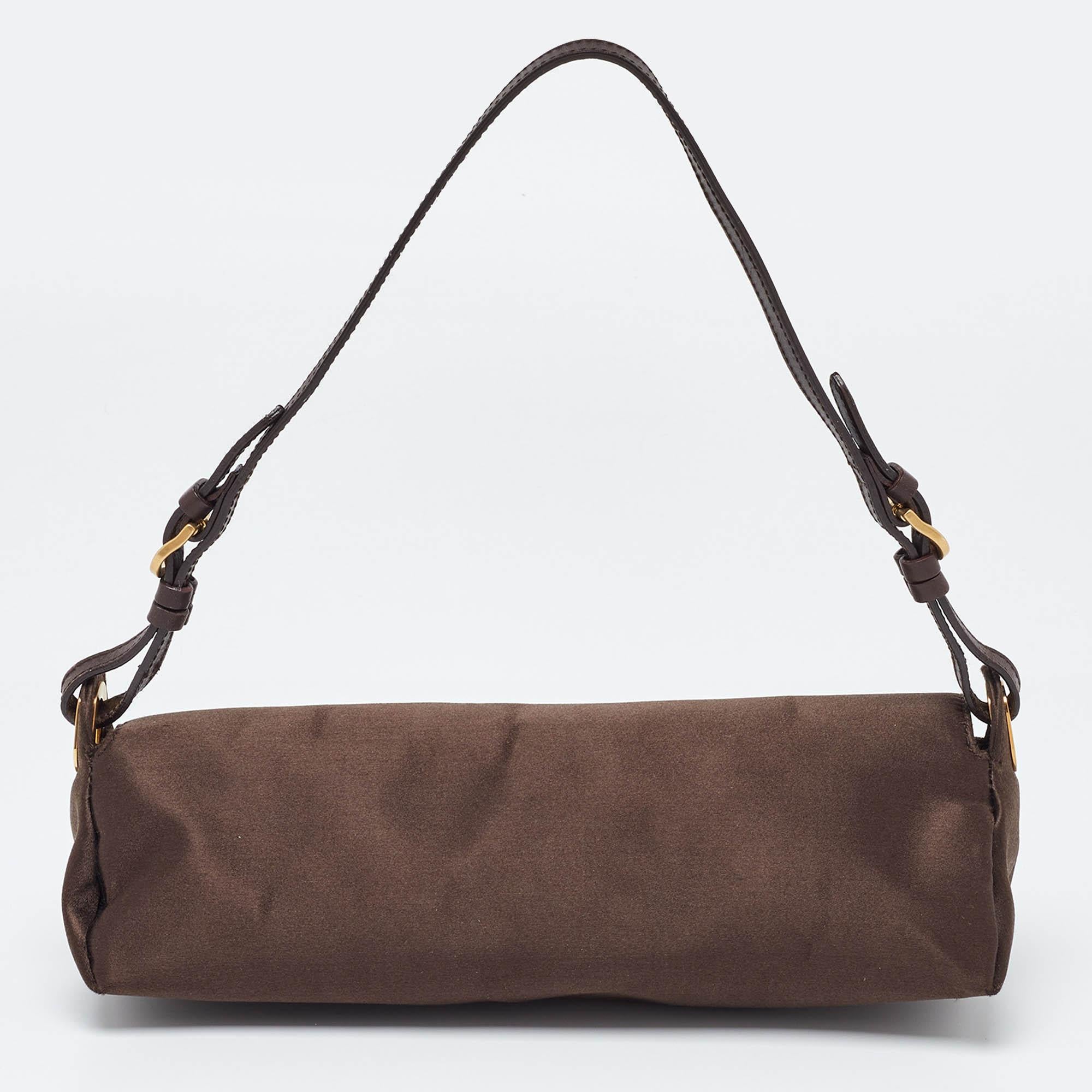 Jimmy Choo Brown Satin Crystal Embellished Pochette Bag In Good Condition In Dubai, Al Qouz 2