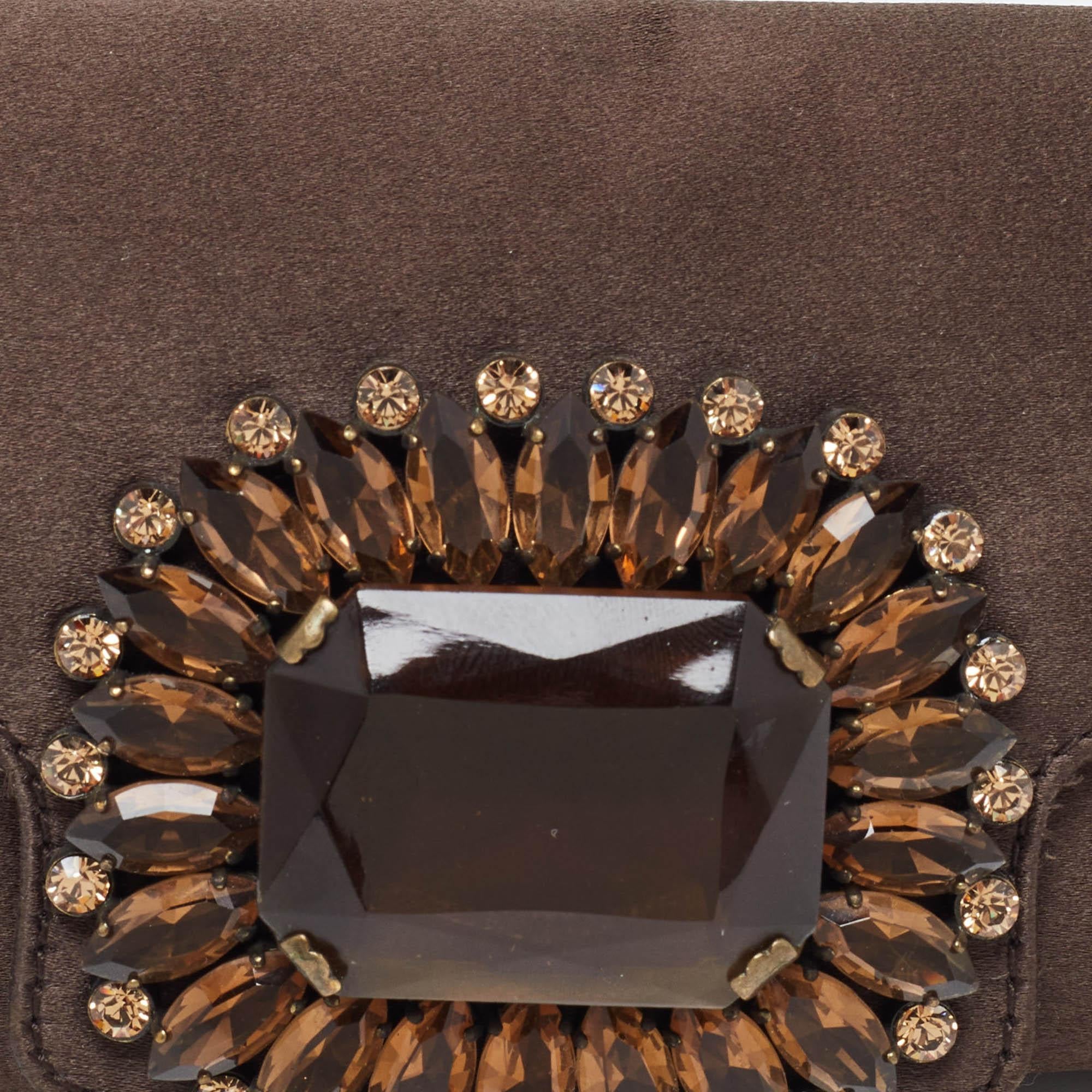 Women's Jimmy Choo Brown Satin Crystal Embellished Pochette Bag