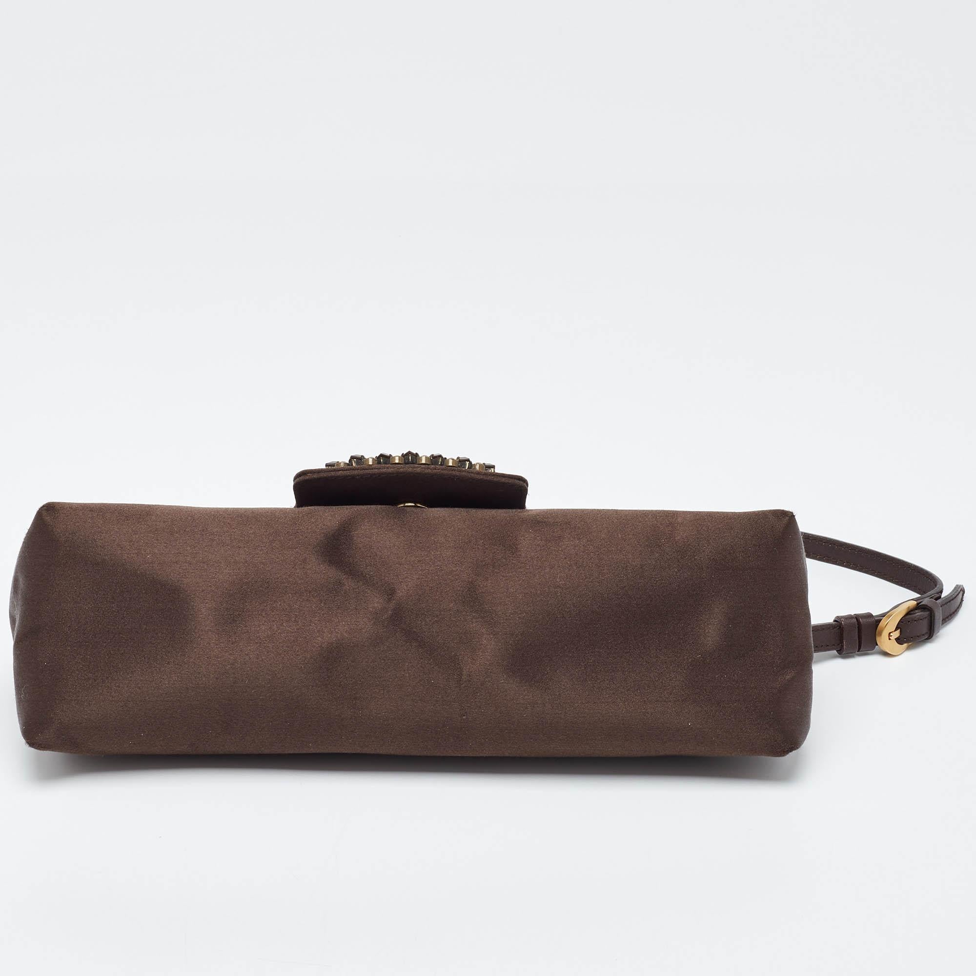 Jimmy Choo Brown Satin Crystal Embellished Pochette Bag 1