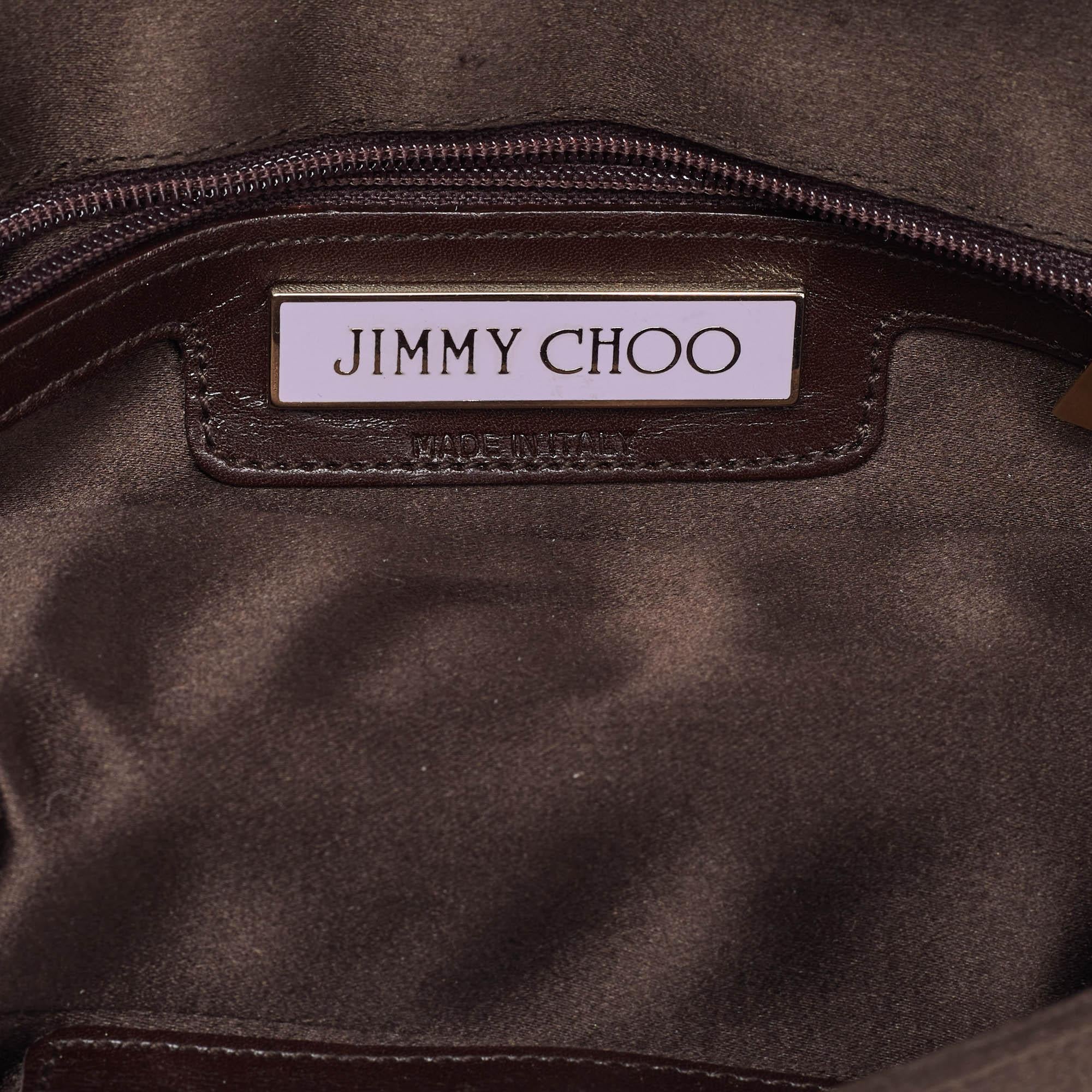 Jimmy Choo Brown Satin Crystal Embellished Pochette Bag 2