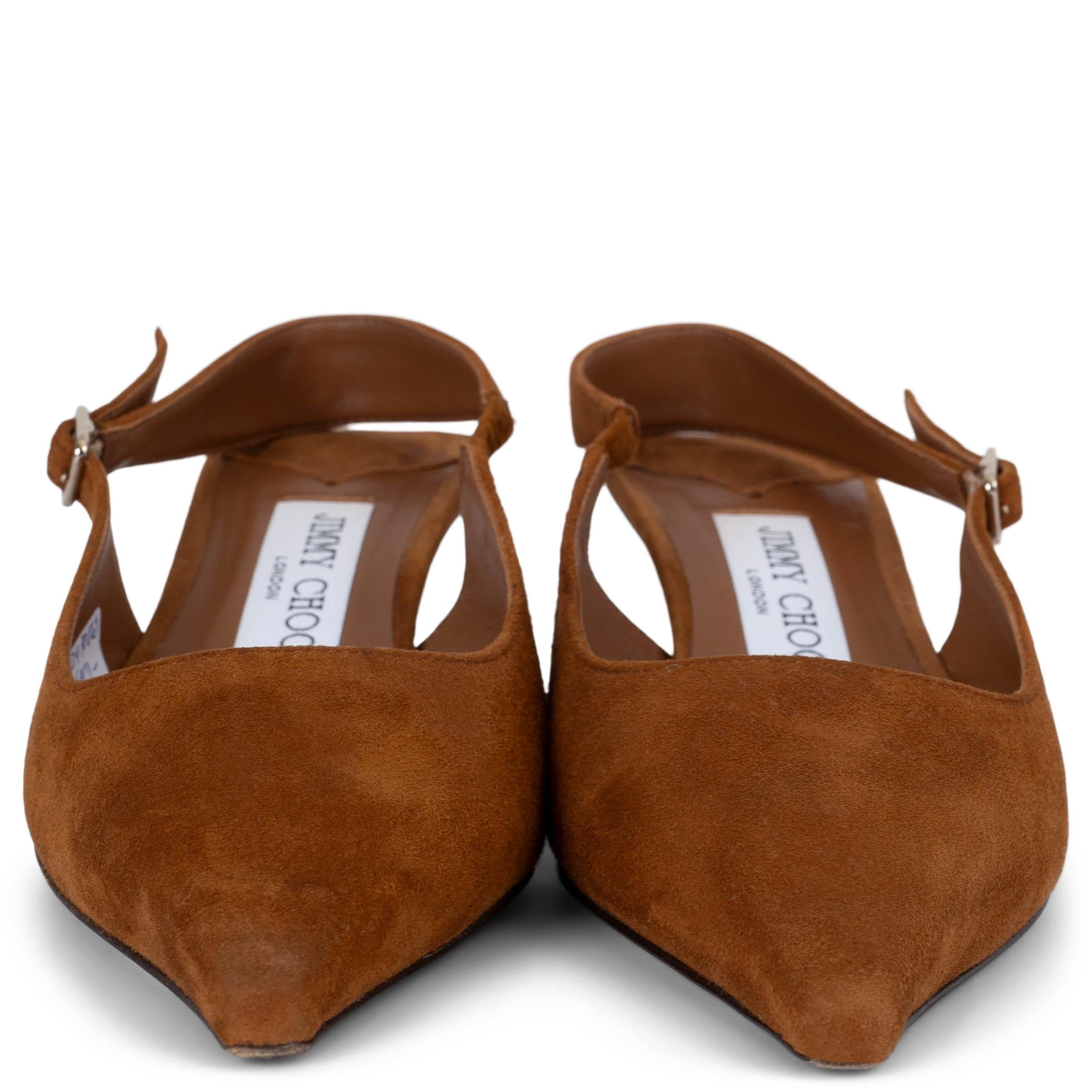 100% authentic Jimmy Choo Amel 50 slingbacks in tan suede with a graphic tortoise drop heel and square-cut vamp. Has been worn once and is in virtually new condition. Come with dust bag. 

Measurements
Model	AMEL50CQK
Imprinted Size	36
Shoe
