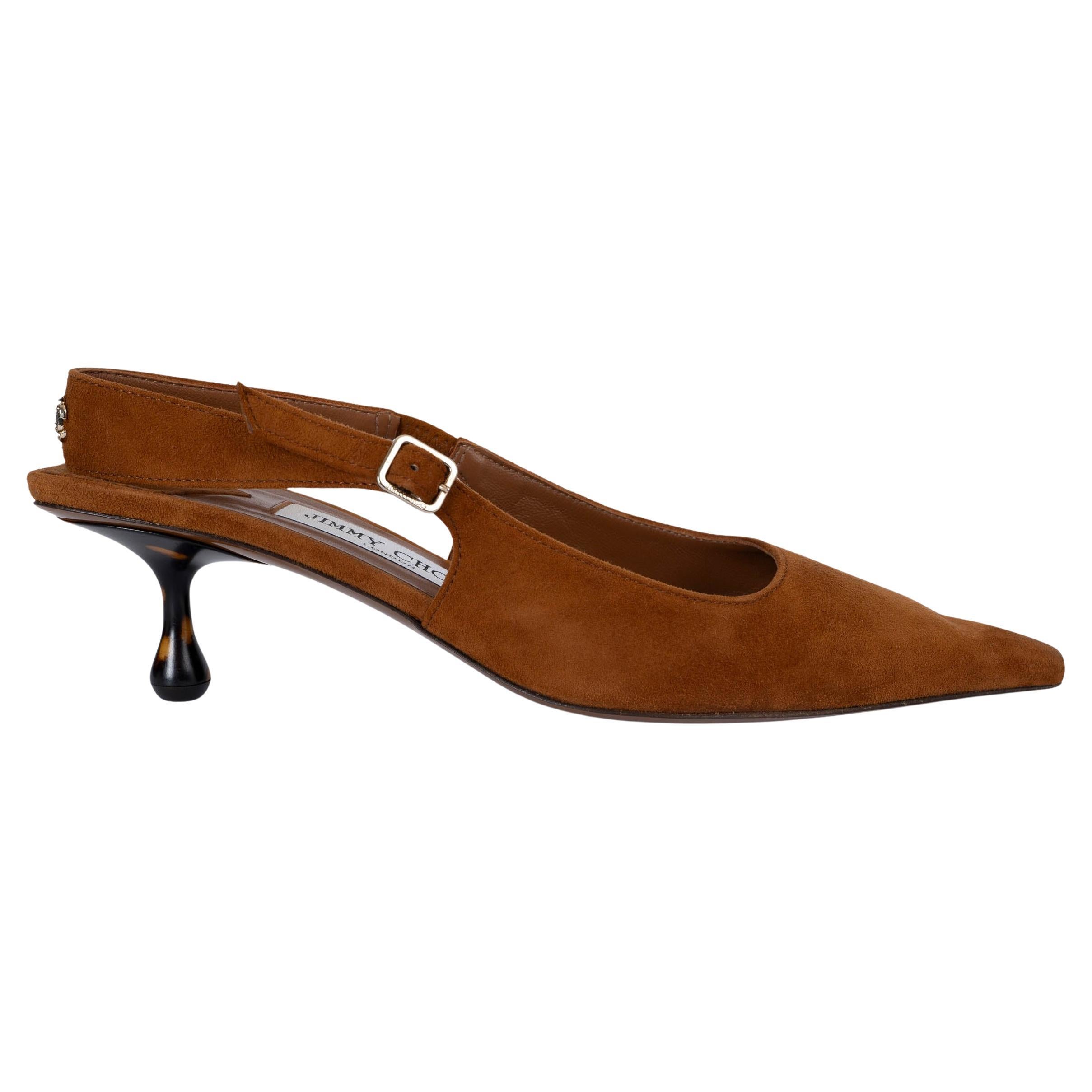 JIMMY CHOO brown suede 2024 AMAL 50 SLINGBACKS Pumps Shoes 36 For Sale