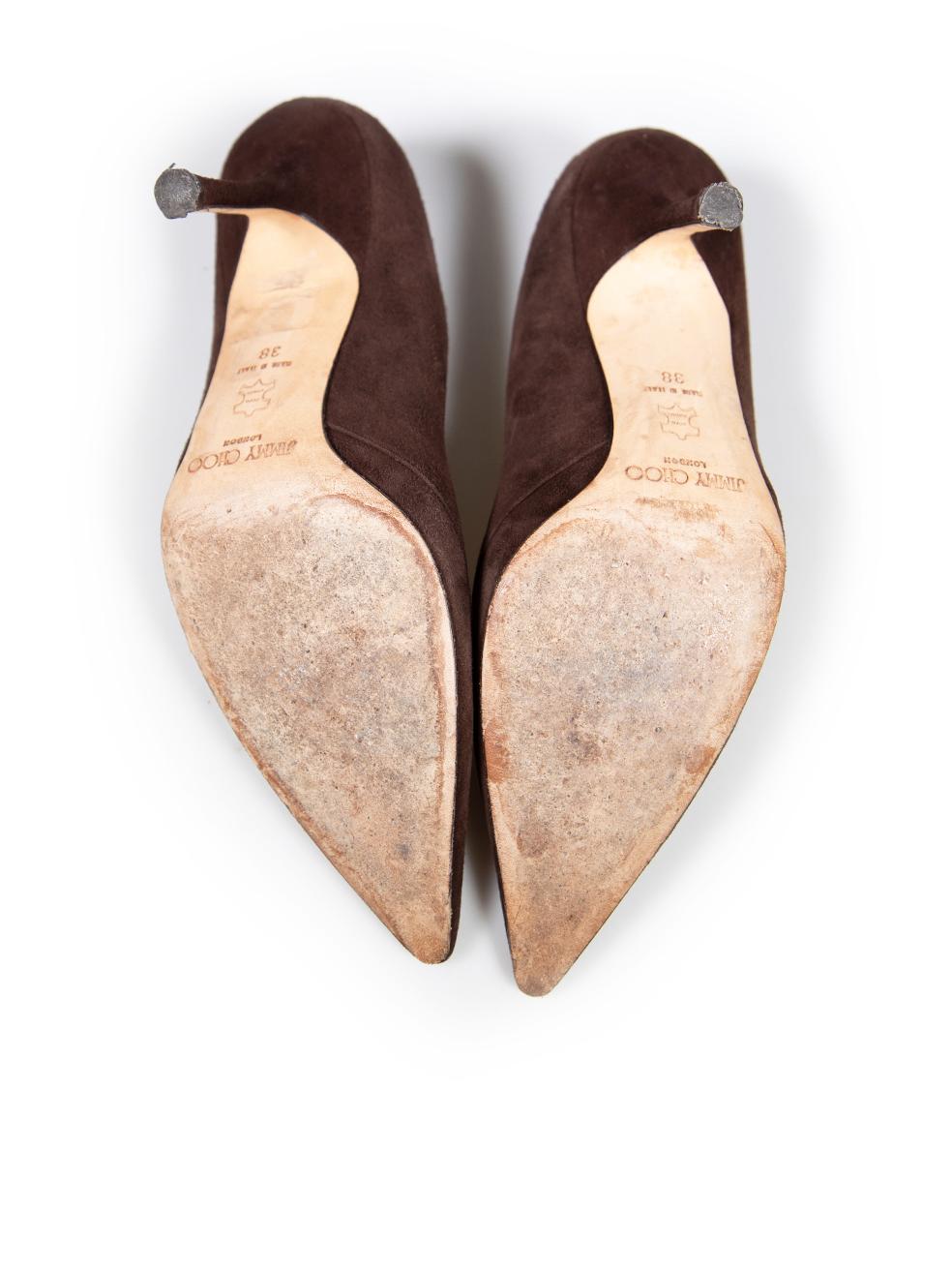 Jimmy Choo Brown Suede Amalfi Pumps Size IT 38 In Excellent Condition In London, GB