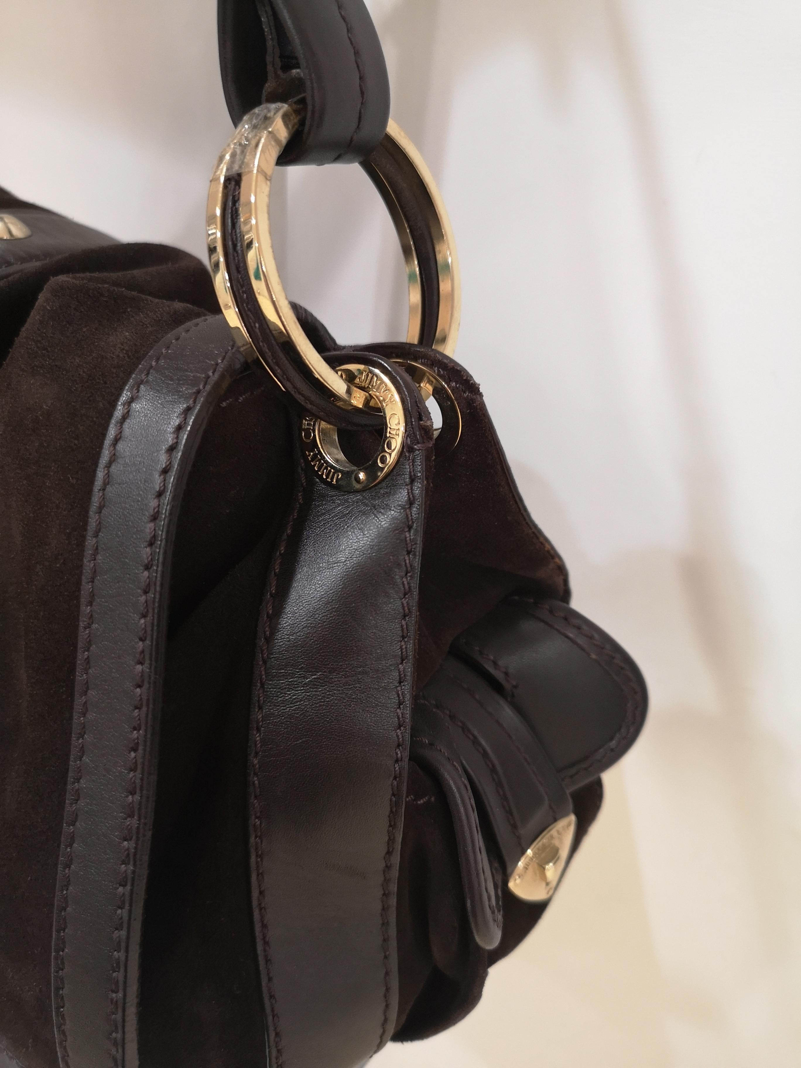Sac à bandoulière en cuir et daim marron Jimmy Choo 6