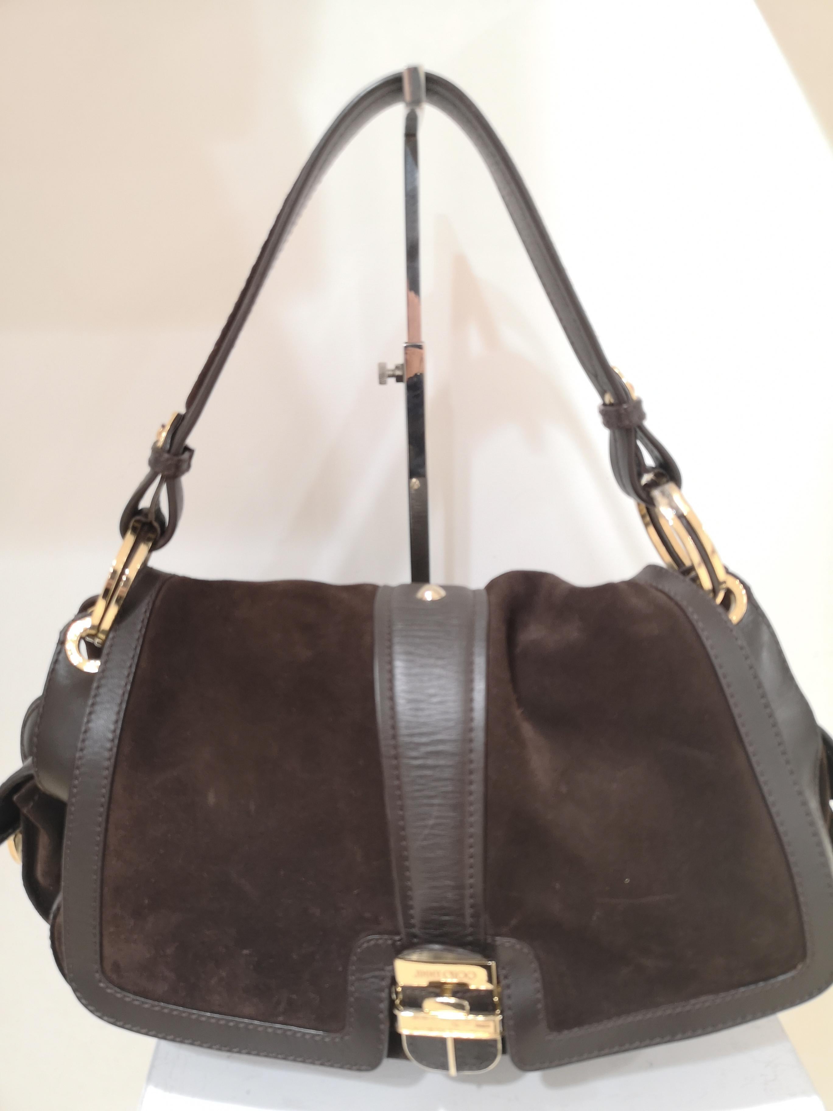Noir Sac à bandoulière en cuir et daim marron Jimmy Choo