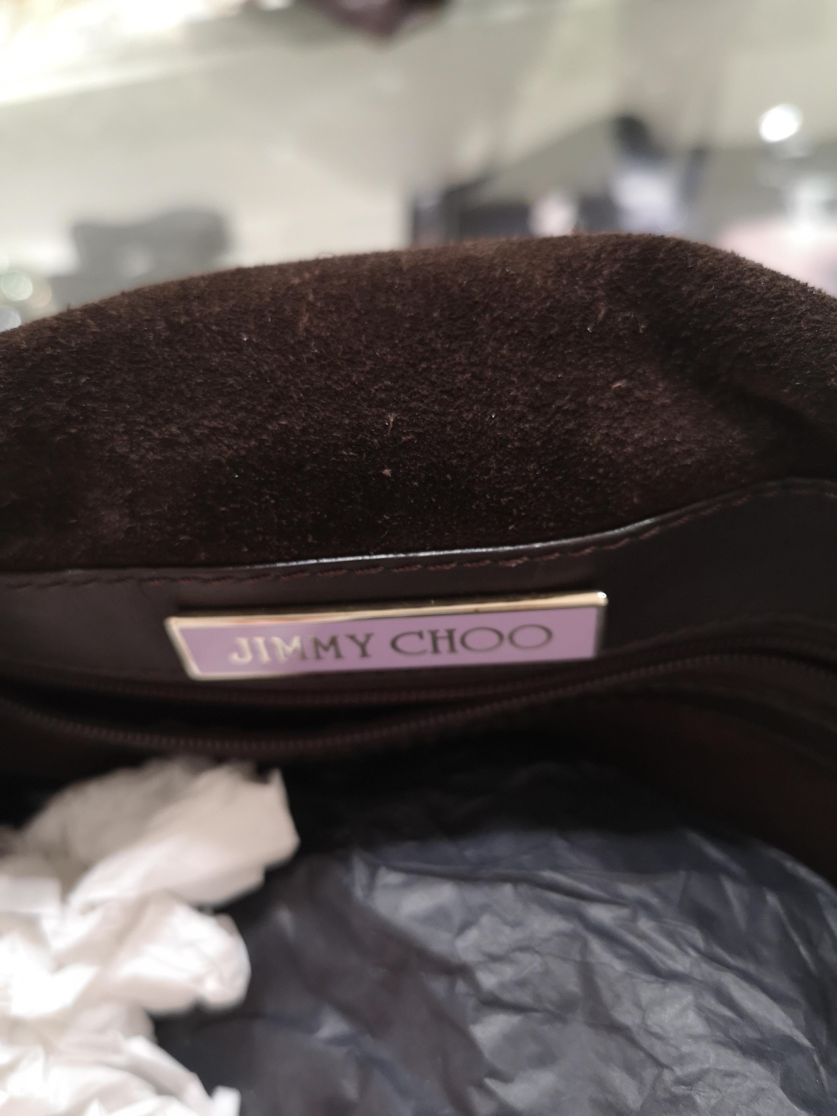 Jimmy Choo brown suede and leather handle shoulder bag In Good Condition In Capri, IT