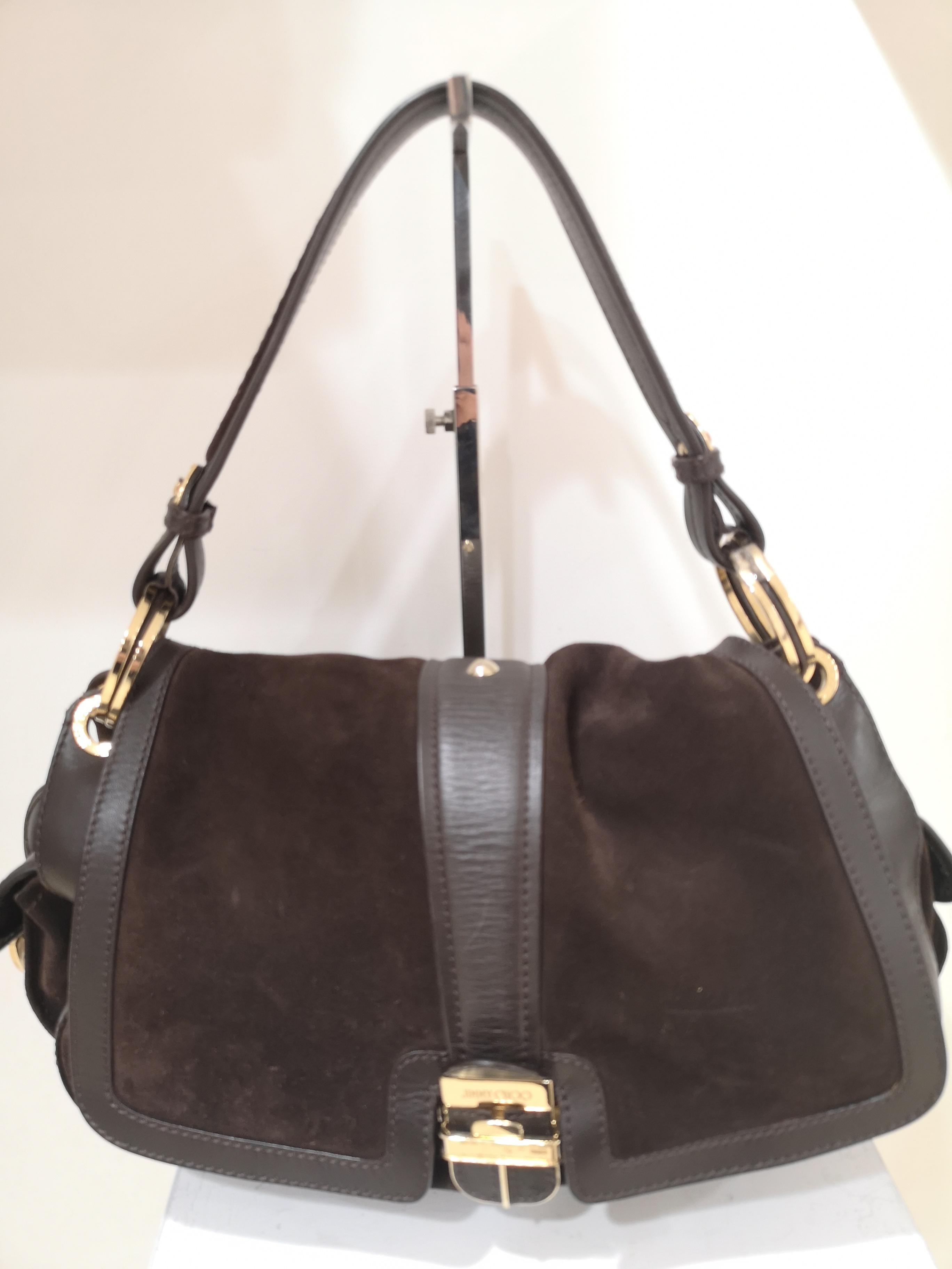 Women's Jimmy Choo brown suede and leather handle shoulder bag