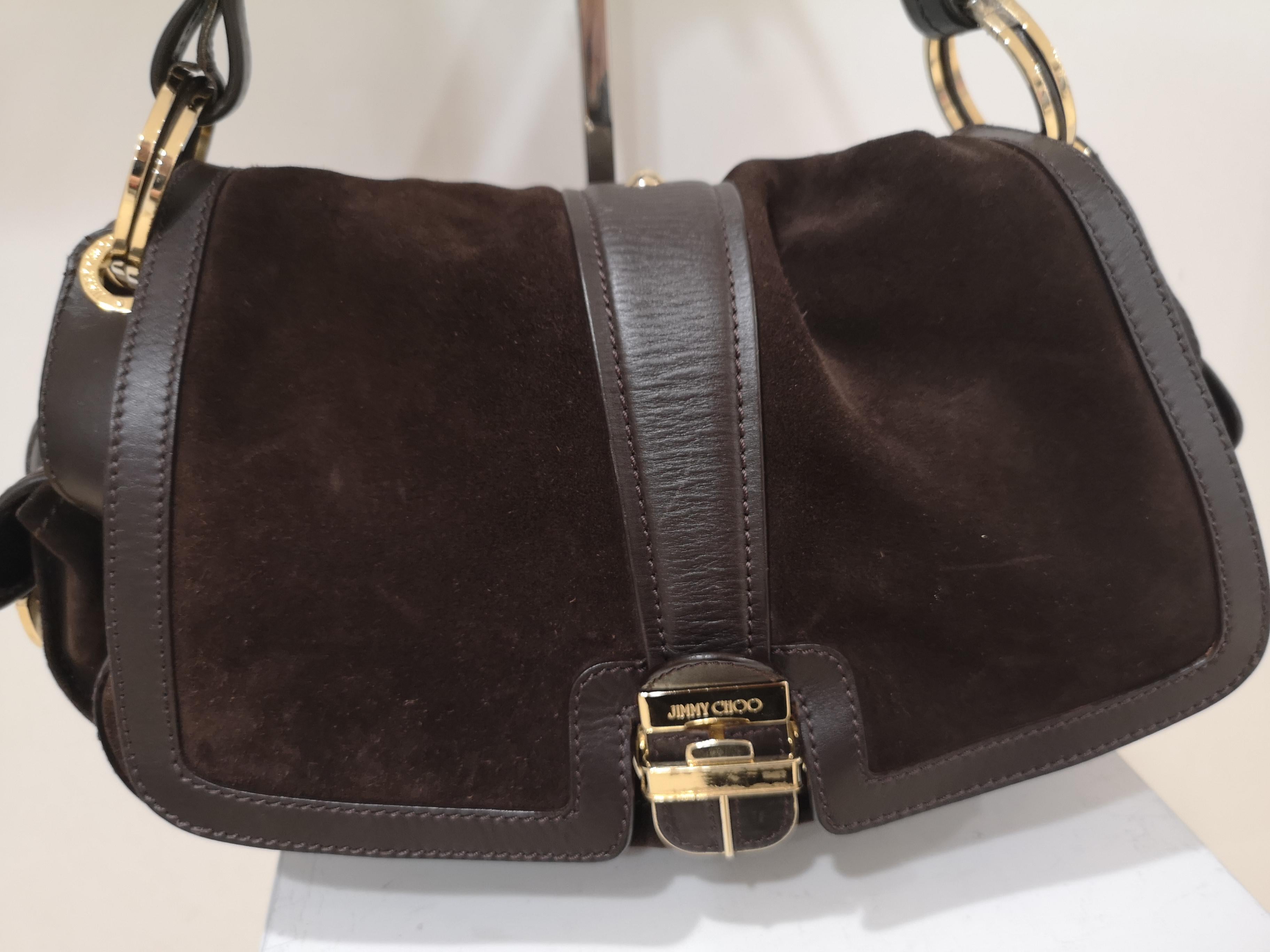 Jimmy Choo brown suede and leather handle shoulder bag 1