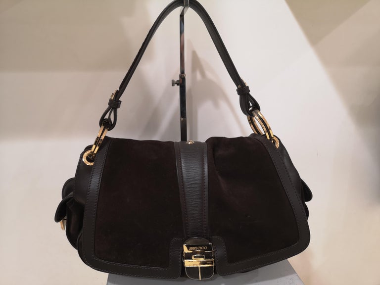 Jimmy Choo brown suede and leather handle shoulder bag at 1stDibs
