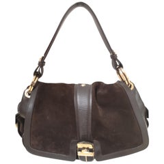 Retro Jimmy Choo brown suede and leather handle shoulder bag