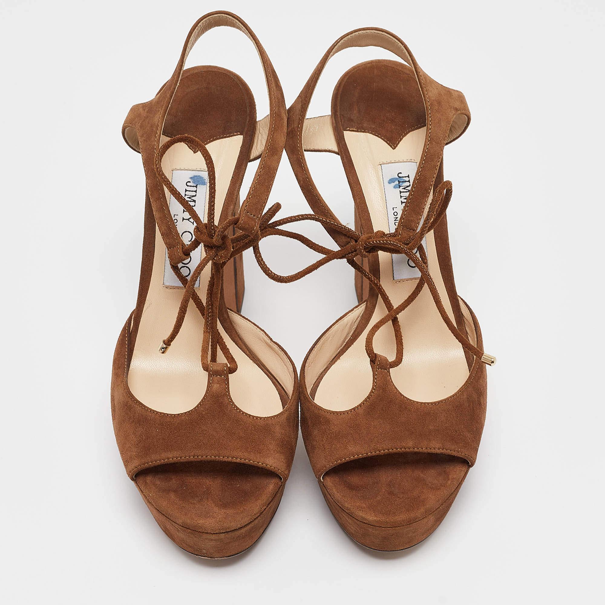 Jimmy Choo Brown Suede Ankle Strap Sandals Size 39 In Good Condition For Sale In Dubai, Al Qouz 2