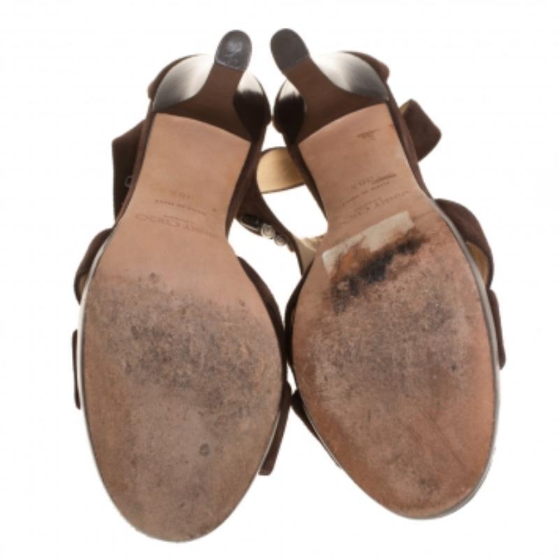 Jimmy Choo Brown Suede Beaded T-strap Tribal Sandals Size 38.5 For Sale 2
