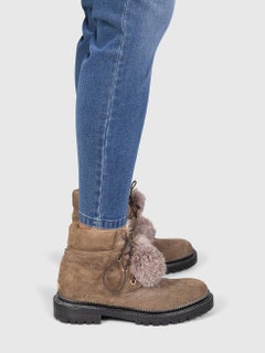 Jimmy Choo Brown Suede Combat Ankle Boots Size IT 38.5