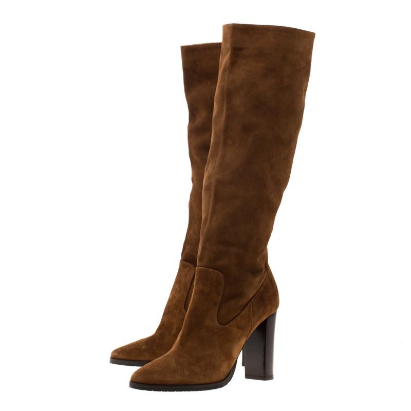 Jimmy Choo Brown Suede Honor Knee Length Boots Size 39 For Sale at 1stDibs