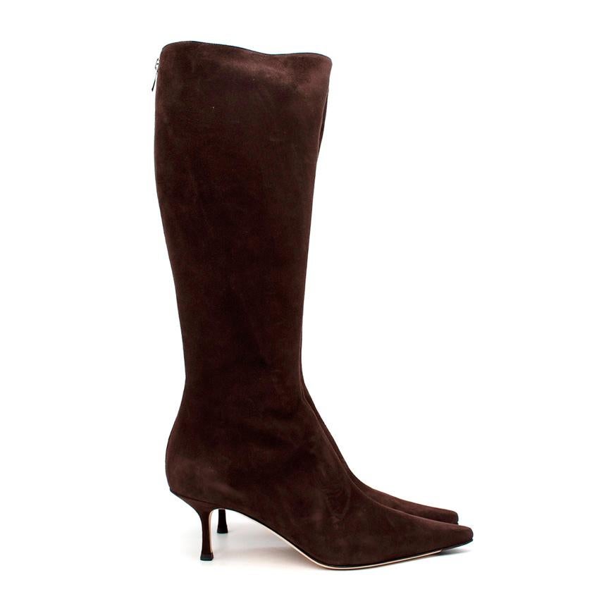 brown suede kitten heel boots