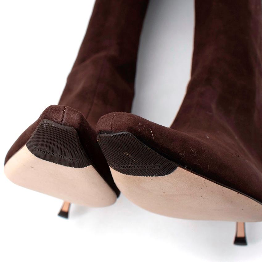Women's Jimmy Choo Brown Suede Kitten Heeled Long Boots - US 11 For Sale