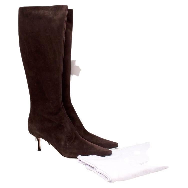 Jimmy Choo Brown Suede Kitten Heeled Long Boots - US 11 For Sale