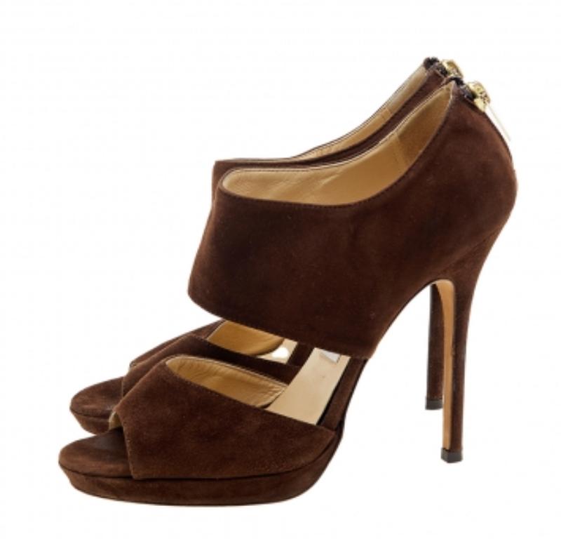 Jimmy Choo Sandalias con puntera abierta de ante marrón Lagoon Talla 37.5 Marrón en venta
