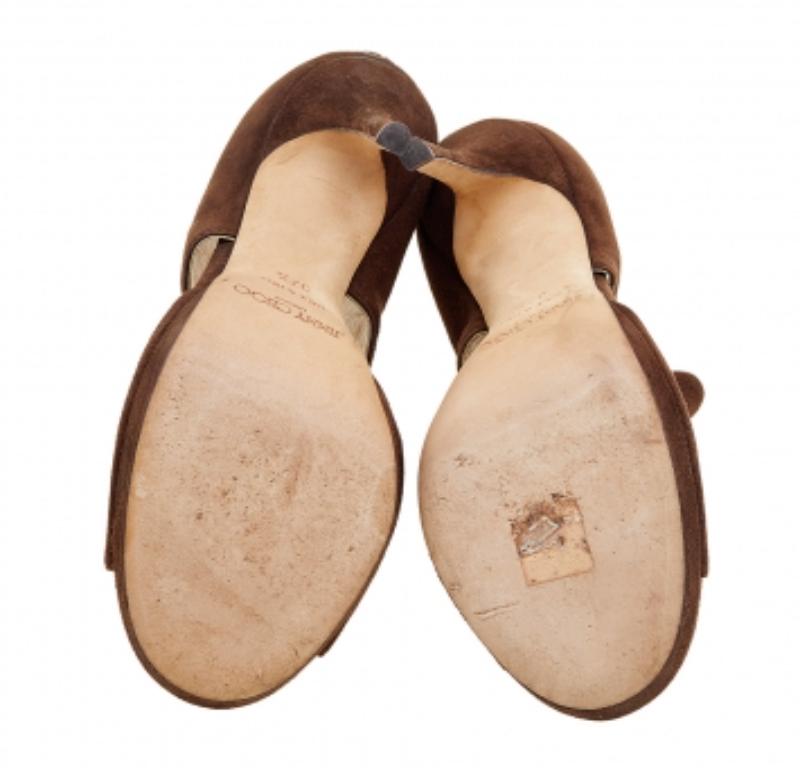Jimmy Choo Sandalias con puntera abierta de ante marrón Lagoon Talla 37.5 en venta 3