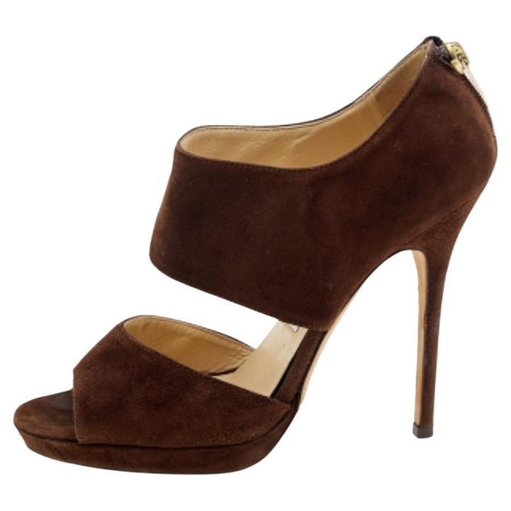 Jimmy Choo Sandalias con puntera abierta de ante marrón Lagoon Talla 37.5