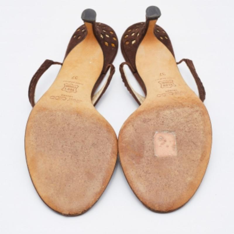 Jimmy Choo Sandalias de ante marrón con corte láser talla 37 en venta 1