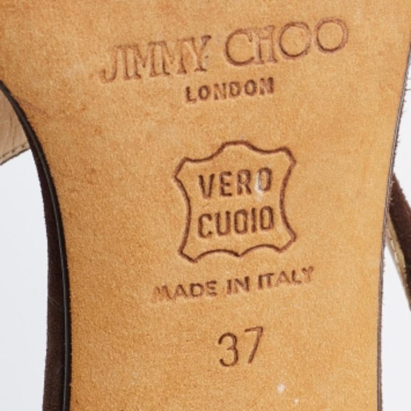 Jimmy Choo Sandalias de ante marrón con corte láser talla 37 en venta 2