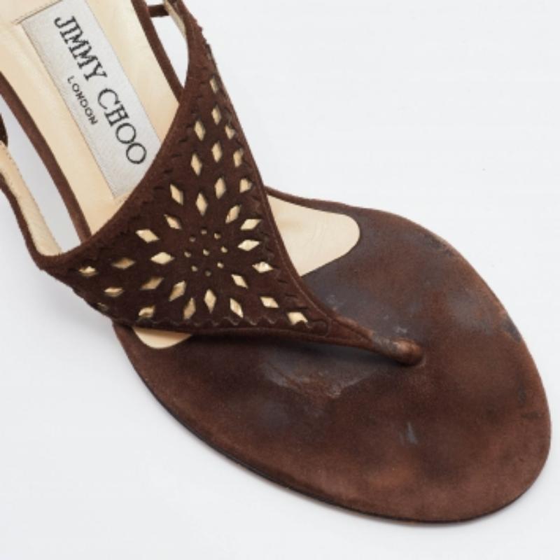 Jimmy Choo Sandalias de ante marrón con corte láser talla 37 en venta 3
