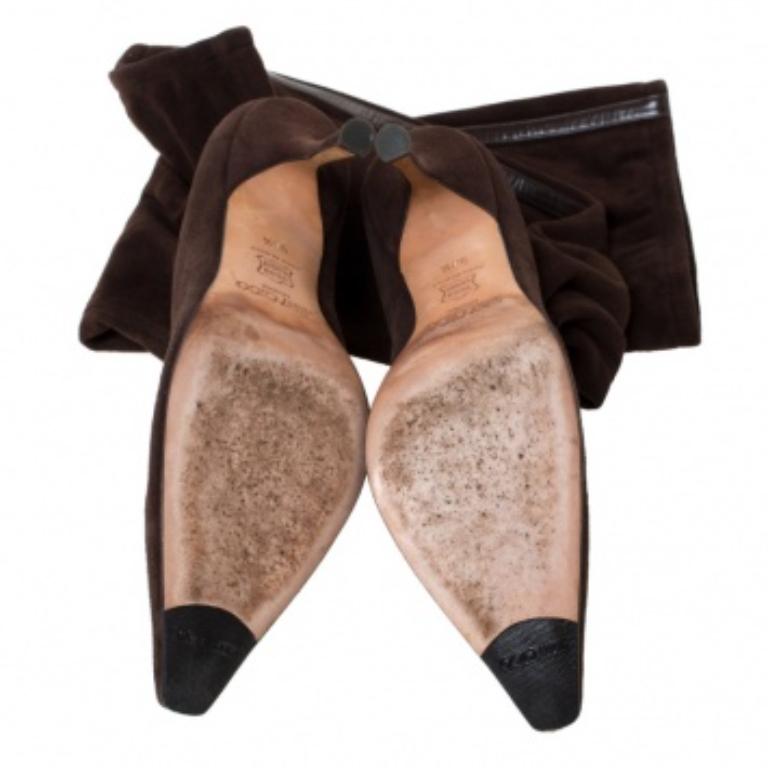 Jimmy Choo Brown Suede Leather Knee Length Pointed Toe Boots Size 38.5 en vente 3