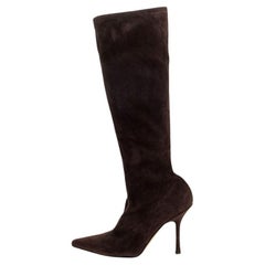 Jimmy Choo Brown Wildleder Knielange Stiefel mit spitzen Zehen Größe 38.5