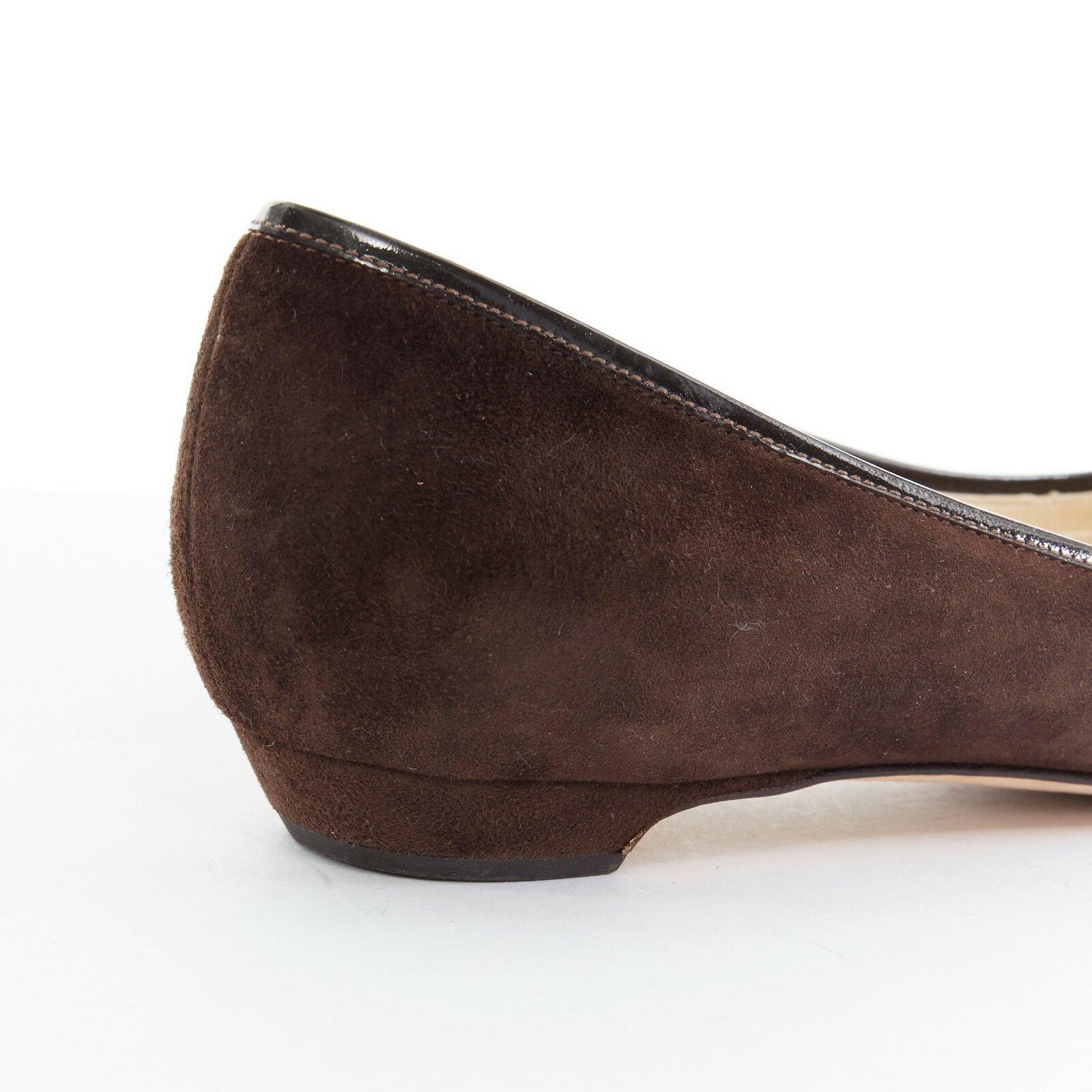 JIMMY CHOO brown suede leather patent detail pointed flat shoes EU37.5 US7.5 3