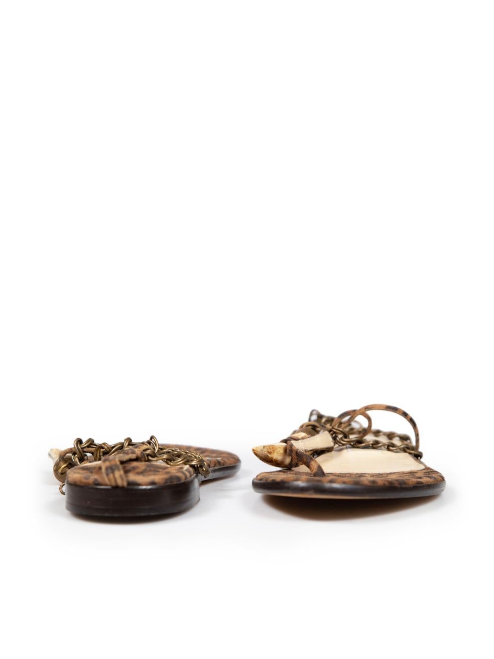 Jimmy Choo Brown Suede Leopard Print Horn Sandals Size IT 39 In Excellent Condition In London, GB