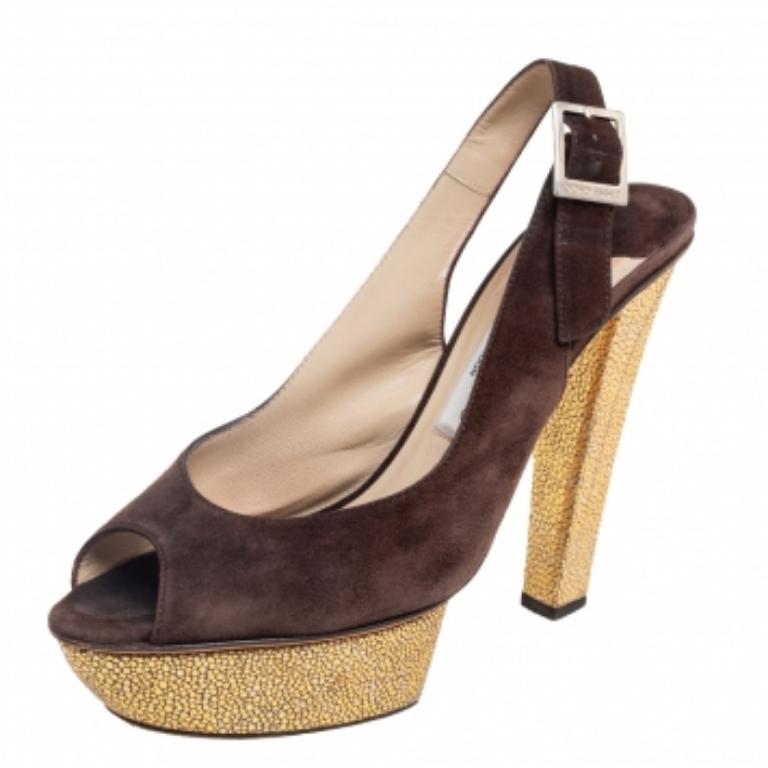Jimmy Choo Brown Suede Lexy Platform Slingback Sandals Size 38.5 Pour femmes en vente