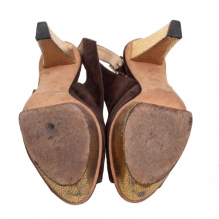 Jimmy Choo Brown Suede Lexy Platform Slingback Sandals Size 38.5 en vente 2