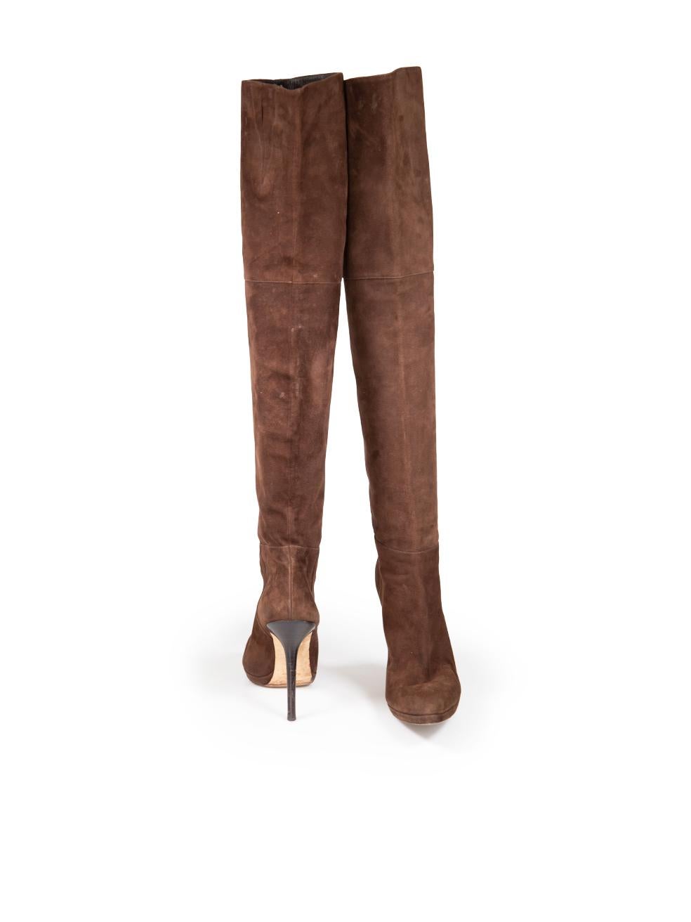 Jimmy Choo Brown Suede Over-The-Knee Boots Size IT 40 In Good Condition For Sale In London, GB