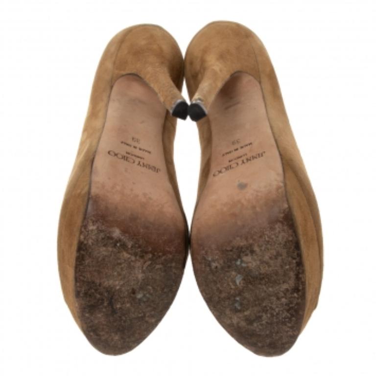Jimmy Choo Brown Suede Peep Toe Platform Pumps Size 39 Marrón en venta