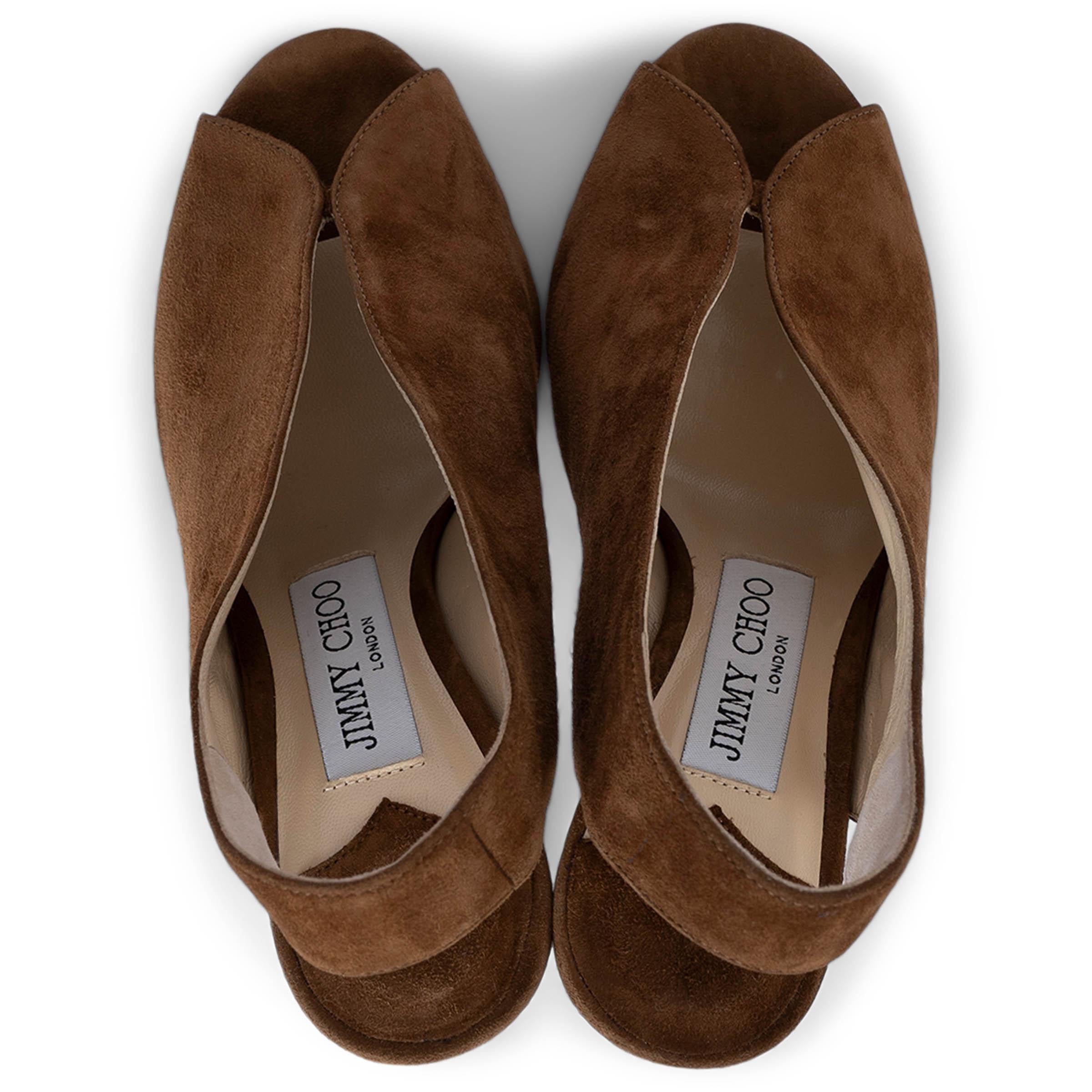 JIMMY CHOO brown suede SHAR PEEP-TOE SLINGBACKS Pumps Shoes 35 fit 35.5 For Sale 1
