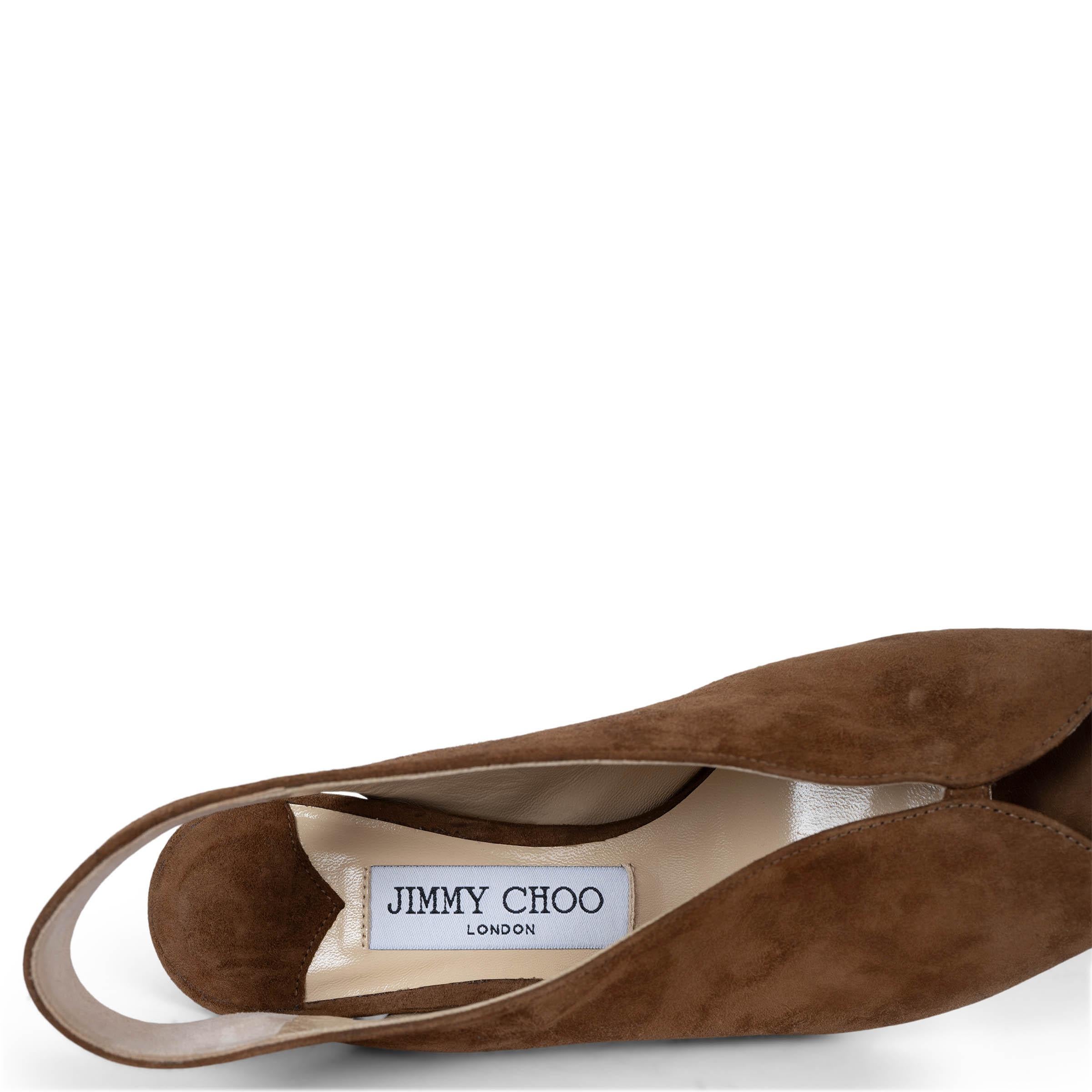 JIMMY CHOO brown suede SHAR PEEP-TOE SLINGBACKS Pumps Shoes 35 fit 35.5 For Sale 2
