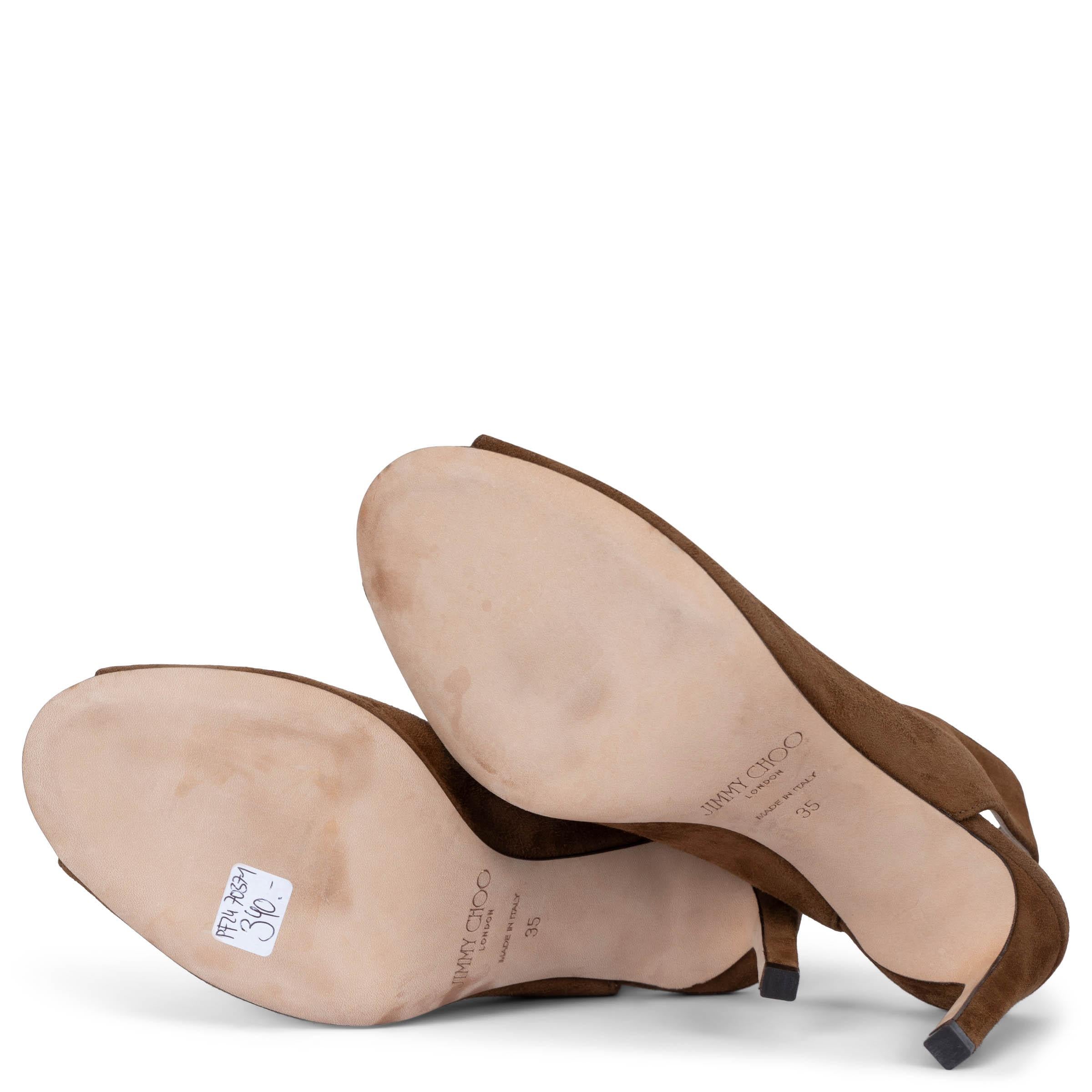 JIMMY CHOO brown suede SHAR PEEP-TOE SLINGBACKS Pumps Shoes 35 fit 35.5 For Sale 3