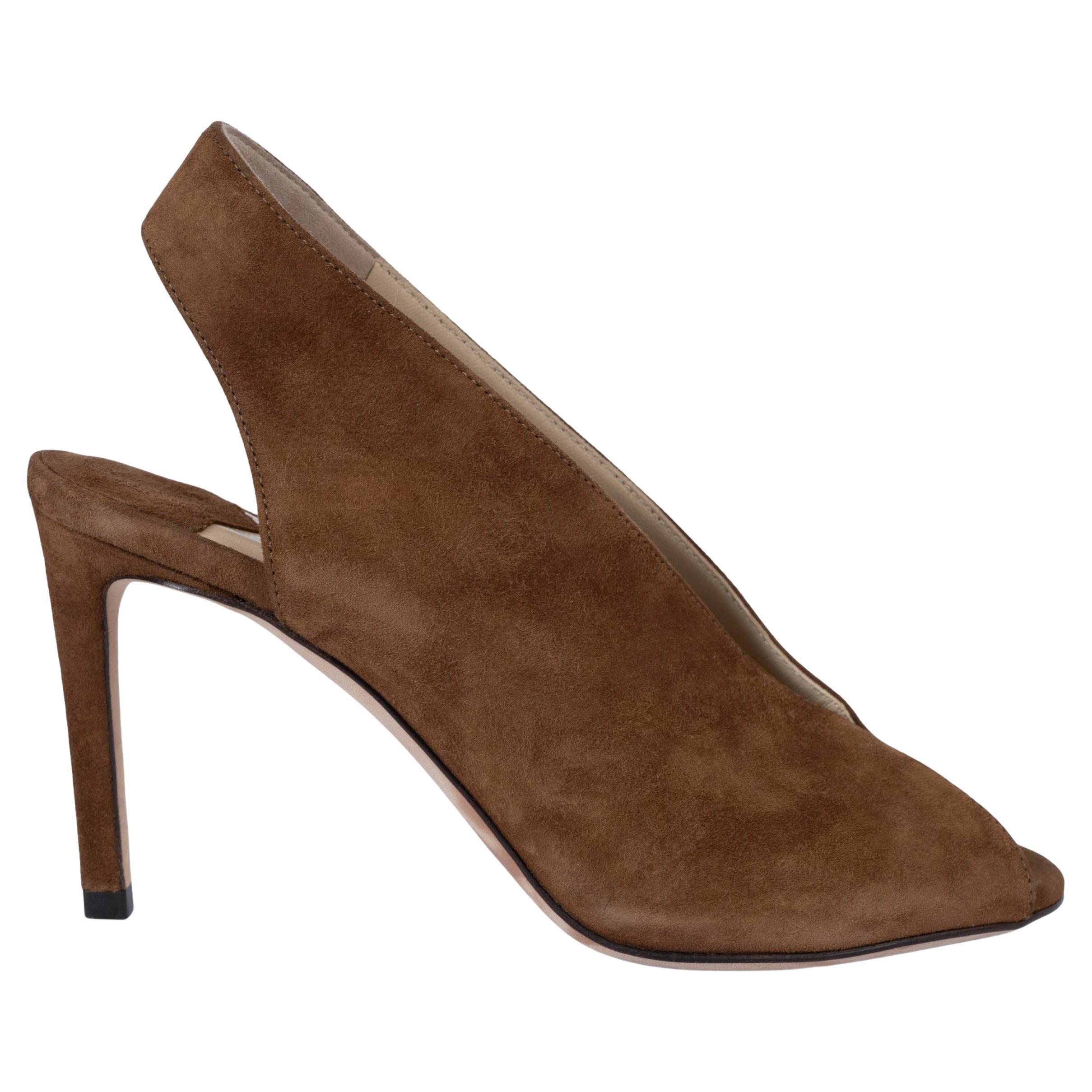 JIMMY CHOO brown suede SHAR PEEP-TOE SLINGBACKS Pumps Shoes 35 fit 35.5 For Sale