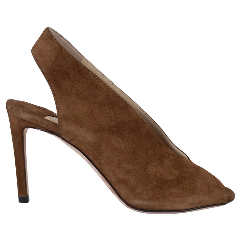 JIMMY CHOO brown suede SHAR PEEP-TOE SLINGBACKS Pumps Shoes 35 fit