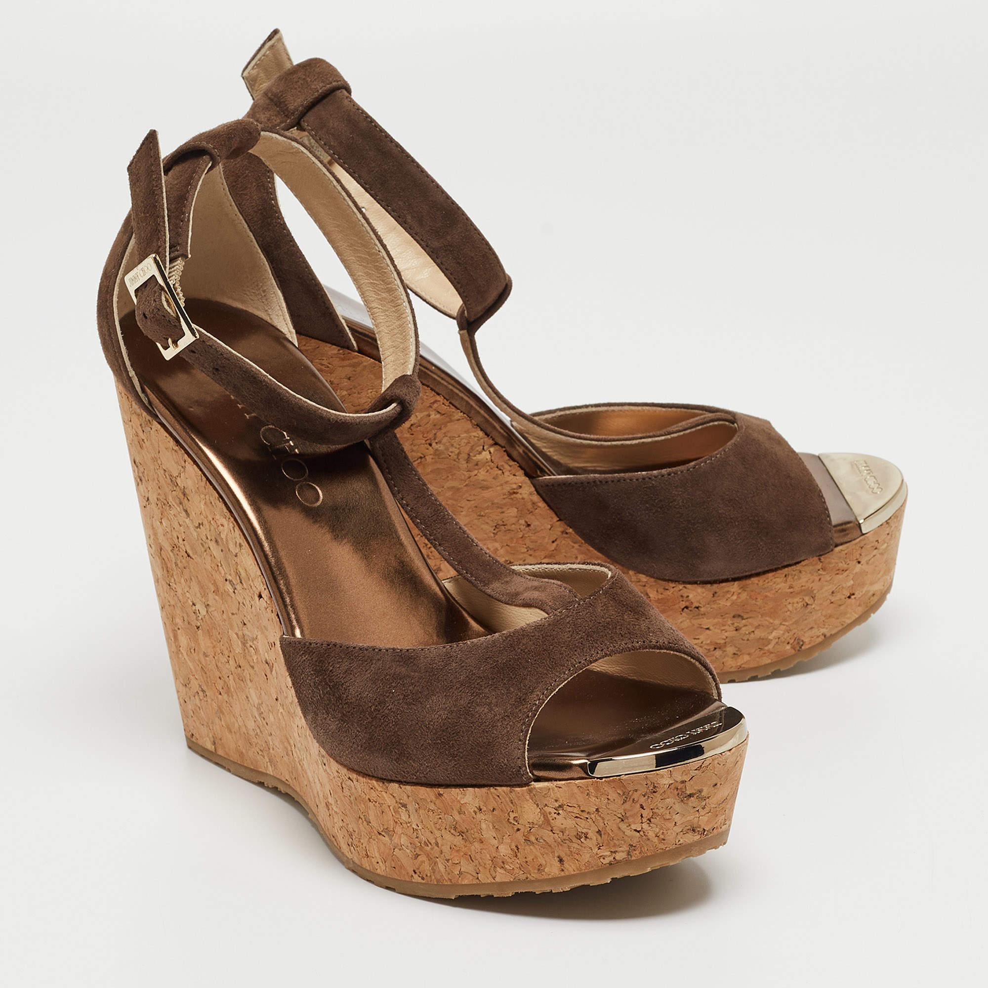Women's Jimmy Choo Brown Suede Wedge Sandals Size 37