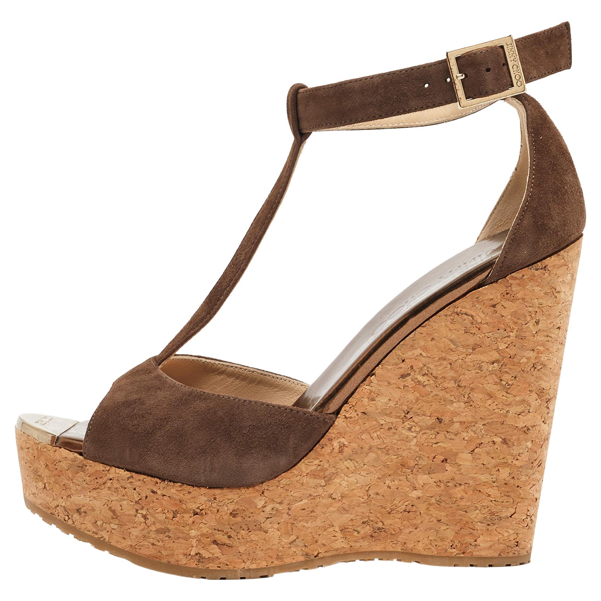 Jimmy Choo Brown Suede Wedge Sandals Size 37