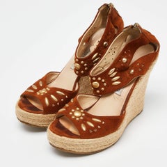 Jimmy Choo Brown Suede Wedge Sandals Size 40.5