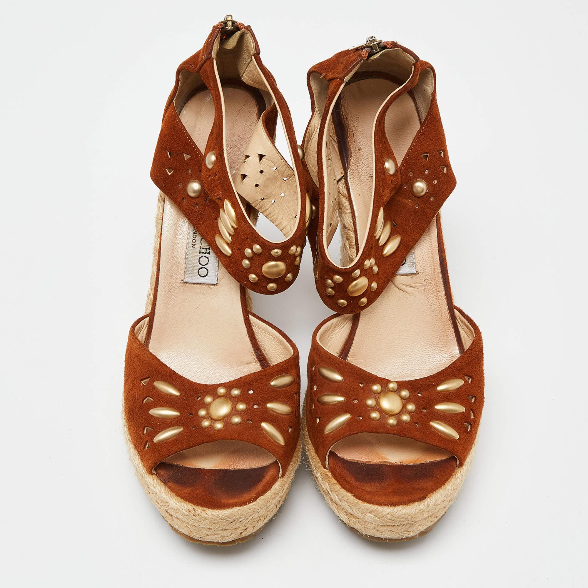 Marron Jimmy Choo Sandales à talons compensés en daim Brown Taille 40.5 en vente
