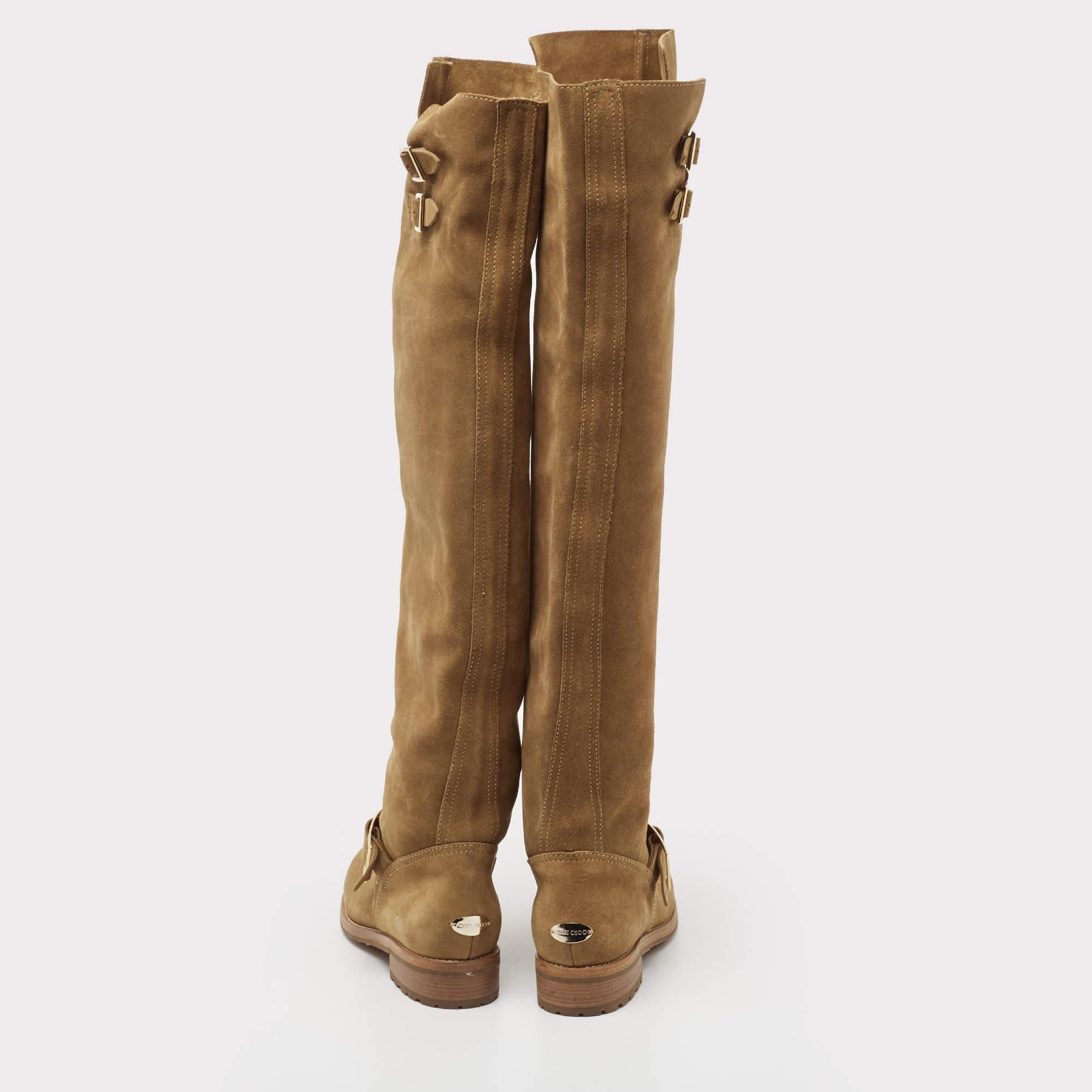 Women's Jimmy Choo Brown Suede Yearn Buckle Over the Knee Boots Size 36 For Sale